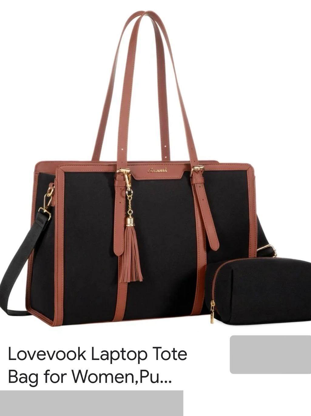Black And Brown Laptop Tote With Accessory Pouch Nwot Never Used